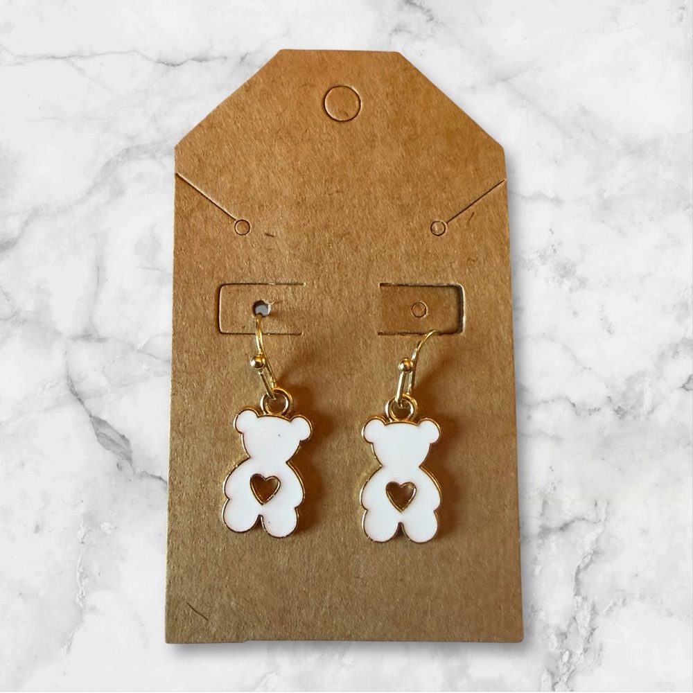 Charming White Teddy Bear Earrings